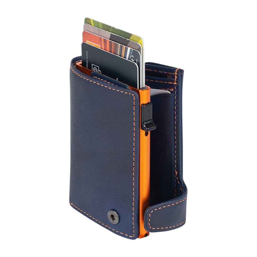 Tony Perotti Furbo RFID pasjeshouder met papier- en kleingeldvak - Blauw