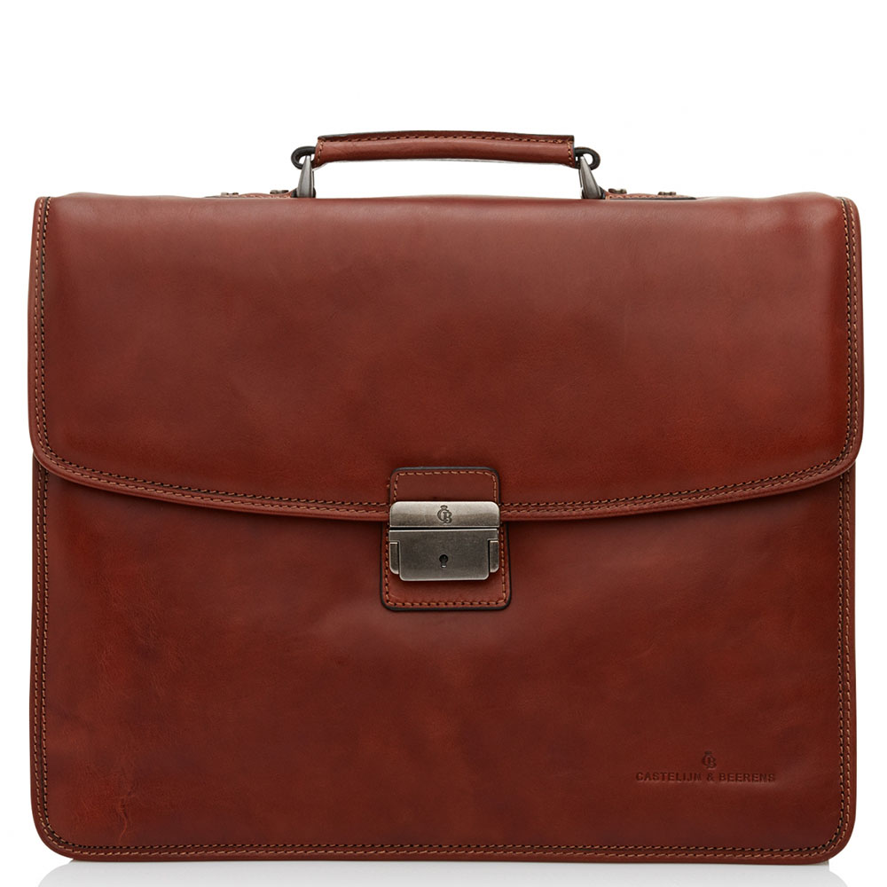 Castelijn & Beerens Verona 3-Vaks Laptoptas 15.6'' Licht Bruin - Laptop schoudertassen